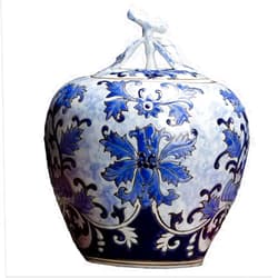 DUJEFF Blue and White Ceramic Porcelain Pumpkin Shape Ginger Jar Vase, Sugar Canister, Sugar Container, Tea Container with Leaf Cover, Hand-Crafted Jingdezhen