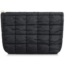 Hillban Puffy Quilted Makeup Bag Quilted Cosmetic Bag Cute Puffer Toiletry Bag Checkered Makeup Pouch Aesthetic Travel Essential Makeup Brushes Bag (Black,Classic)