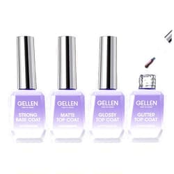 Gellen Gel Top and Base Coat, 4pcs 18ml No Wipe Matte Glossy Glitter Gel Top Coat, Clear UV Base Coat Gel Nail Polish, Soak Off Nail Lamp Gel Base Top Coat Long Lasting Home Gel Manicure