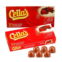 Snackivore Cella's Milk Chocolate Covered Cherries 10 Count Pack of 2 (20 Cherries Total). Chocolate Covered Cherries, Chocolate Cherry Cordials, Cella, Cherry Chocolate Candy.