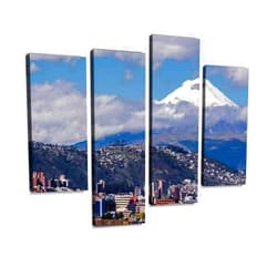 Weone Artwork Landscape of Cotopaxi volcano with cityscape in front Canvas Wall Art Hanging Paintings Modern Artwork Abstract Picture Prints Home Decoration Gift Unique Designed Framed 4 panel
