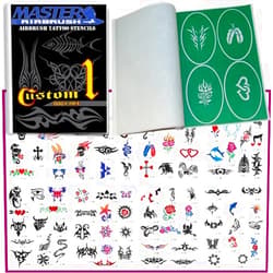 Master Airbrush Tattoo Stencils Set Book #1 Reuseable Tattoo Template Set, Book Contains 100 Unique Stencil Designs - Vinyl Sheets with a Self Adhesive Backing