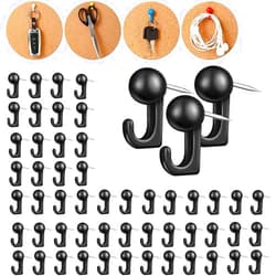 LTWQLing 100 PCS Push Pin Hooks, Plastic Heads Cork Board Hooks Decorative Pin Tacks Wall Thumb Tacks Hook for Photo Wall, Bulletin Board, Home Wall, Home Office School Supplies (100PCBlack)