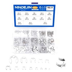NINDEJIN E-Clip Retaining Rings Assortment Set, 304 Stainless Steel External Snap Ring Clip Kit, 1.2-15mm(13Sizes)E Circlip Retainer Rings for Projects–Car Engines, Locking Mechanisms and Other Shafts