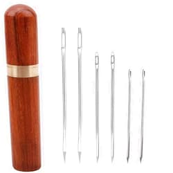 yklbpd 6 Pieces Sharp Leather Large Eye Needles Triangular Needles Canvas Carpet Needles with Solid Wood Sewing Needle Case