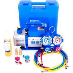 VIVOHOME 110V 1/4 HP 3.5 CFM Single Stage Rotary Vane Air Vacuum Pump and R134a AC Manifold Gauge Set Kit for HVAC Air Conditioning Refrigeration Recharging