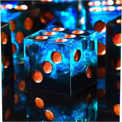 AUSTOR 6 Sided Dice 16mm Resin D6 Dice Handmade Sharp Edge Game Dice Set, 6 Pieces Resin Dice with Metal Case for Tenzi, Farkle, Yahtzee, Bunco or Teaching Math, Black & Blue