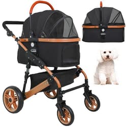 BestPet Pet Stroller Premium 3-in-1 Multifunction 4 wheels Dog Cat Stroller for Large Medium Dogs Cats Aluminium Frame Folding Lightweight Travel Stroller with Detachable Carrier,66lbs Capacity, Black