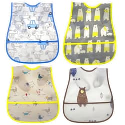 Babyhood toddler bib Baby Waterproof Bib with Crumb Catcher Pocket Comfortable Soft Adjustable Snaps Feeding Bibs For Infants and Toddlers Blue Flower