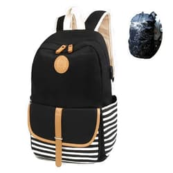 SCIONE Backpacks for Women Teen Girls, Big Kid Large Capacity Book Bag with USB Charger Port,Cute Canvas Bookpack -Durable Black Stripe Backpack,Travel Laptop Backpack,Back to School Gift for Girls