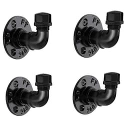 Pynsseu Industrial Pipe Hooks 4 Pack, Iron Robe and Towel Hook, Heavy Duty DIY Wall Mounted Rustic Coat Hanger Hat Holder, Matte Black Hook