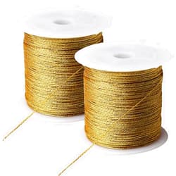 Pengxiaomei 218 Yards/656 Feet Metallic Cord Gold Twine, 2 Spool Gold Thread String for Bracelet Making Jewelry Making Thread Gold Craft String Tinsel String Craft Making Cord(0.5mm)