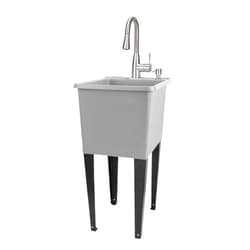 JS Jackson Supplies Grey Space Saver Utility Sink by JS Jackson Supplies, Freestanding Tehila Space Saving Laundry Tub, Stainless Pull-Down Faucet, Soap Dispenser