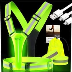 Rivsli LED Reflective Vest for Walking at Night,USB Rechargeable Light Up Running Vest With 2Pack Reflective Armbands,High Visibility Night Running Gear Adjustable Running Lights for Runners Walkers Cyclists