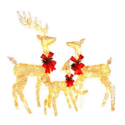 NureBe 3pcs Large Outdoor Yard Reindeer Holiday Decoration, Family Elk Golden Iron Frame Cotton Courtyard Elk Decoration