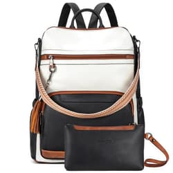 BOSTANTEN Leather Laptop Backpack for Women Designer Travel Backpack with Laptop Compartment Ladies Computer Shoulder Bags Black＆Beige＆Brown