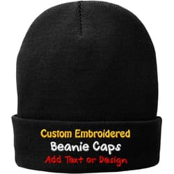 T Customize Custom Embroidered Hat for Men, Women and Kids - Front and Back. Text and Design. Fitted Cap, Beanie, Vintage Style.