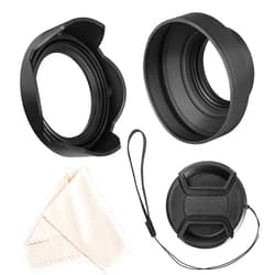 Veatree 72mm Lens Hood Set, Collapsible Rubber Lens Hood with Filter Thread + Reversible Tulip Flower Lens Hood + Center Pinch Lens Cap + Microfiber Lens Cleaning Cloth