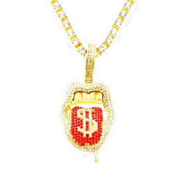 MIVEIVIA Iced Out Pendant Dollar Sign on Tongue Iced out CZ Chain Hip Hop Iced Out Necklace Rap Punk chain Rock Clubs Disco Diamond Bling boys jewelry Cuban Link chain for men sports gifts for boys