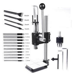 MOFIST Leather Hole Puncher Hand Punching Machine Manual Press Puncher Punch Tools for DIY Leather Craft Punching Holes with Drill Chuck,PP Plate and Aluminum Plate (Square Head)