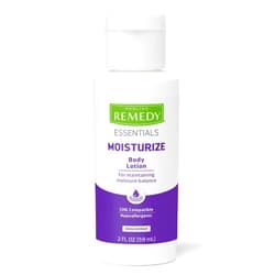 Medline Remedy Essentials Moisturizing Body Lotion (2 oz Bottle), Unscented, Travel-Size, Hydrating, Non-Greasy, For Dry Skin, Hypoallergenic, Men, Women, Elderly