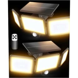 Amiluo Solar Outdoor Lights 304 LED 3000LM Flood Security Lights with Remote, Large Solar Panel Motion Sensor Lights 3 Modes, Waterproof IP67 Solar Wall Lights for Driveway Yard(2 Pack- WarmWhite)