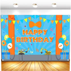 VERTIVA Cartoon Orange Blue Theme Happy Birthday Photography Backdrop, 5x3ft Background Photo Booth Banner Props for Kids Girls Boys Birthday Baby Shower Holiday Party Decorations Supplies