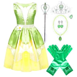 Yosbabe Princess Tiana Dress for Girls Green Fairy Frog Birthday Party Fancy Dresses Halloween Elf Costume Outfits with Accessories (2-3T)