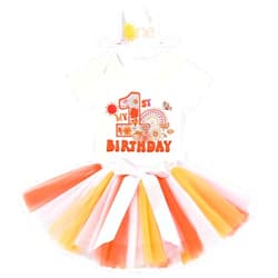 IBTOM CASTLE Baby Girl One Year Old Birthday Floral Lace Party Cake Smash Romper+Tutu Skirt Set+Crown Photo Shoot Clothes
