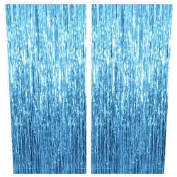 K.E.J. 2 Pack Blue Streamers Party Decorations Blue Fringe Backdrop Ocean Themed Party Decorations Foil Curtain Backdrop Blue Birthday Decorations Ocean Party Decor Supplies