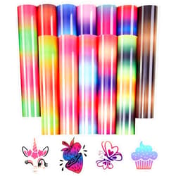 Tintnut Gradient Heat Transfer Vinyl - 12 Sheets 12 x 10 Inches Bright Ombre Heat Transfer Vinyl Rainbow HTV for T-Shirts DIY Patterned HTV Vinyl Compatible with Sillhoutte Cameo and Cricut