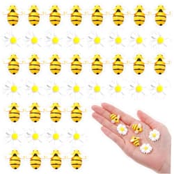 Molain 50Pcs Tiny Bee Daisy Flower Decoration, Resin Cartoon Jewelry Accessories DIY Wreath Cake Deco Flowers Bee for Crafts Scrapbooking Phone Case Hair Accessories Fairy Garden Decor