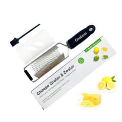 Geobom Cheese Grater&PRO Citrus Lemon Zester with Ergonomic Handle Excellent Kitchen Tool for Parmesan Cheese, Lemon, Ginger, Garlic, Chocolate, Stainless Steel Blade+Protective Cover+Cleaning Brush