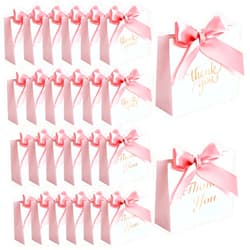 VGOODALL 24PCS Small Thank You Gift Bags, Mini Party Favor Bags Pink Candy Bags Treat Boxes Paper Gift Bags with Bow Ribbon for Wedding Bridal Baby Shower Birthday Party