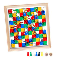 Gothink Wooden Snakes and Ladders Game - 13 Inch Educational Board Game for Kids and Adults - Classic Board Game Includes 6 Counters & 2 Dice, Rules