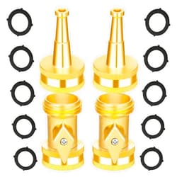 AUTOMAN Brass Hose Nozzle - High Pressure Jet Nozzle 4 Count (2 Set), Heavy Duty Water Hose Sprayer Sweeper with Hose Shutoff Valve, 3/4” GHT Nozzles for Garden Hose, Car Wash, Extra 10 Rubber Washers