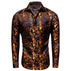 YourTies Men's Dress Shirts Silk Long Sleeve Button Down Shirt Woven Paisley Business Wedding Party Tops Mardi Gras