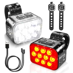 BUCKLOS Bike Lights Front and Back for Night Riding, 10 LED Ultra Bright 8+9 Modes USB Rechargeable Bicycle Headlight and Taillight, IPX6 Waterproof 1100mAh Bike Light Set, 35 Hrs Long Battery Life