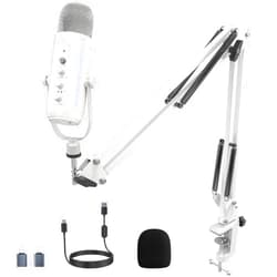 ZealSound Gaming Microphone Kit,Podcast Condenser USB Mic with Boom Arm,Supercardioid Microphone with Mute Button,Echo Volume Gain Knob,Adjust Monitor for Phone PC Computer (White)