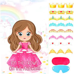 Hxezoc Pin The Crown on The Princess Party Games with 24 Pcs Crowns, Large Princess Party Games Poster for Girls Kids Princess Birthday Party Carnival Party Supplies