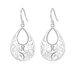 Ganga Jewells Sterling Silver Filigree Minimalist Design Of Peacock Dangle Drop Earrings For Womens By Ganga Jewells