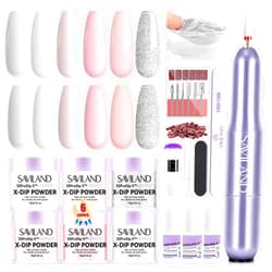 SAVILAND Dip Powder Nail Kit with Drill: Dip Nails Powder Starter Kit 6 Color with Pink Nude Glitter Clear Dipping Powder Dip Powder Liquid Set Base Top Activator for French Nail Art Beginner DIY Home