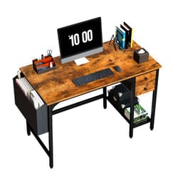 Lufeiya Computer Desk with Drawers - 40 Inch Work Small Desk for Bedroom Home Office, Simple Study Writing Table PC Desks with Drawer Storage Shelves, Rustic Brown