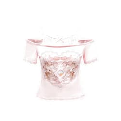 SOLY HUX Women's Y2K Coquette Aesthetic Crop Tops Summer Kawaii Clothes Cute Lace Bow Cold Shoulder Graphic Tees