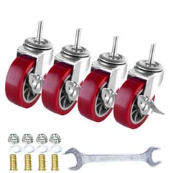 YEEMIGO 3 Inch Swivel Caster Wheels Set of 4, Locking Casters Heavy Duty Total Capacity 330lbs, Metric M8-1.25 Threaded Stem PU Casters with Brake, Castors for Carpet Hardwood Floors Workbench Bed Frame