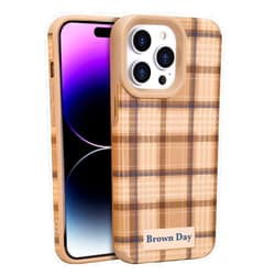 Aijohnny Plaid Phone Case for iPhone 14 Pro Max, Classic Retro Fashion TPU Phone Cover, Drop Protection Shockproof Protective Phone Holder (for iPhone 14 Pro Max) Brown