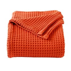Market & Place 100% Cotton Waffle Weave Bed Blanket | Soft, Breathable, and Lightweight Blanket for All-Season | Perfect for Layering | Brielle Collection (Full/Queen, Burnt Orange)