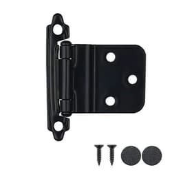 JQK 3/8 Inch Inset Cabinet Door Hinges Black, 50 Pack 25 Pairs Flush Face Mount Cupboard Self-Closing Kitchen Cabinet Hardware Hinges, CH201-BK-P50