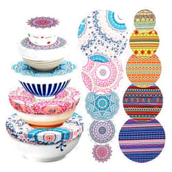 Wokuya 10 Pieces Reusable Cloth Bowl Covers in 5 Size 2 Colors,Stretch Fabric Food Covers,Elastic Cotton Food Storage Covers for Long-lasting Freshness, Canning Lids for Food Fruits Leftover