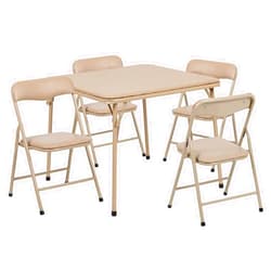 Flash Furniture Mindy Kids 5-Piece Folding Square Table and Chairs Set for Daycare and Classrooms, Children's Activity Table and Chairs Set, Tan
